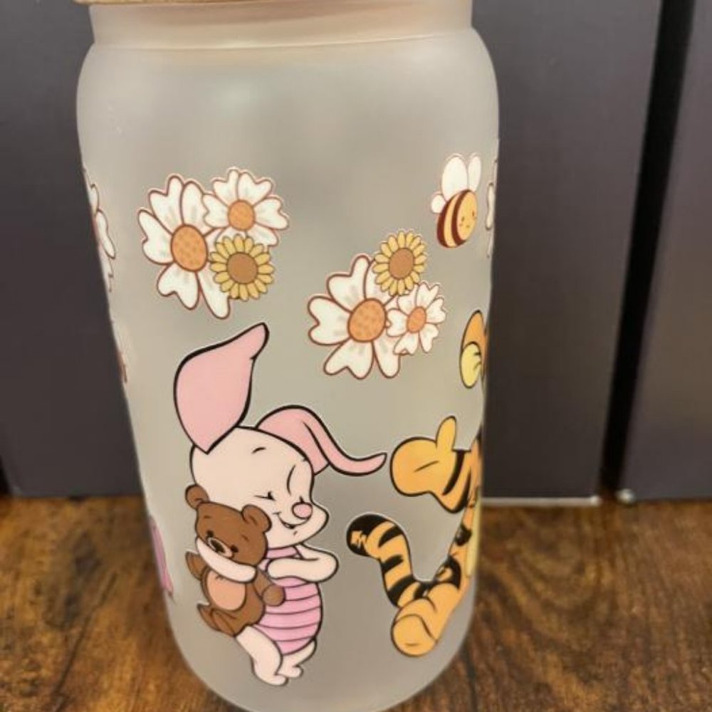 WHINNIE THE POOH THEME GLASS TUMBLER CUP 16oz